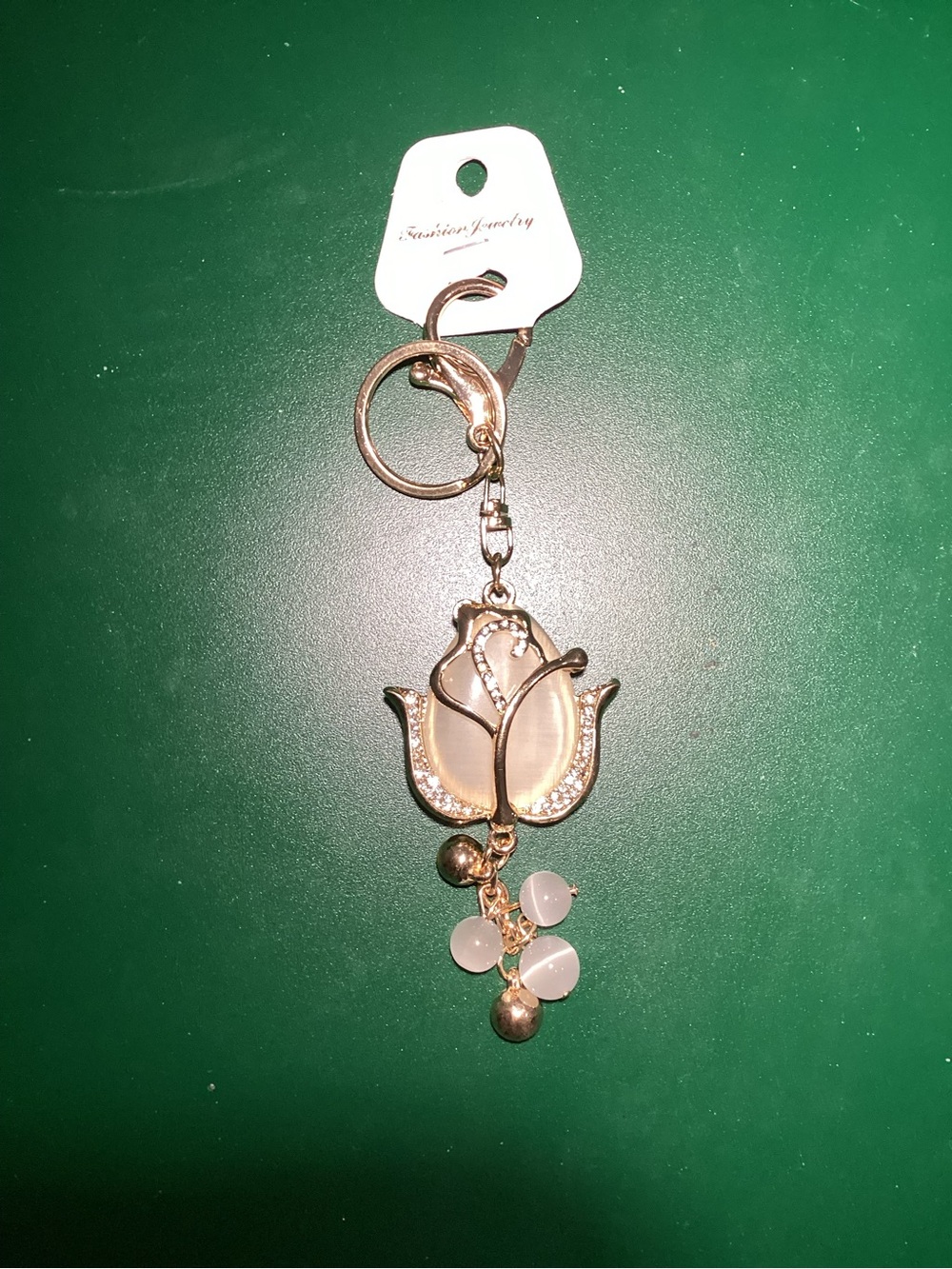 Fashion Jewelry Gold-Tone Rose Keychain Card Holder Charm